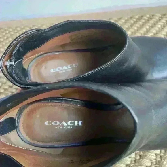 Coach Black Polished calf leather open toe bootie Ankle Zip close size 8 - Picture 5 of 11